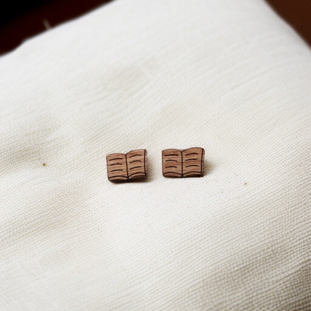 Wooden Book Club Stud Earrings - A Novel Touch to Your Style!