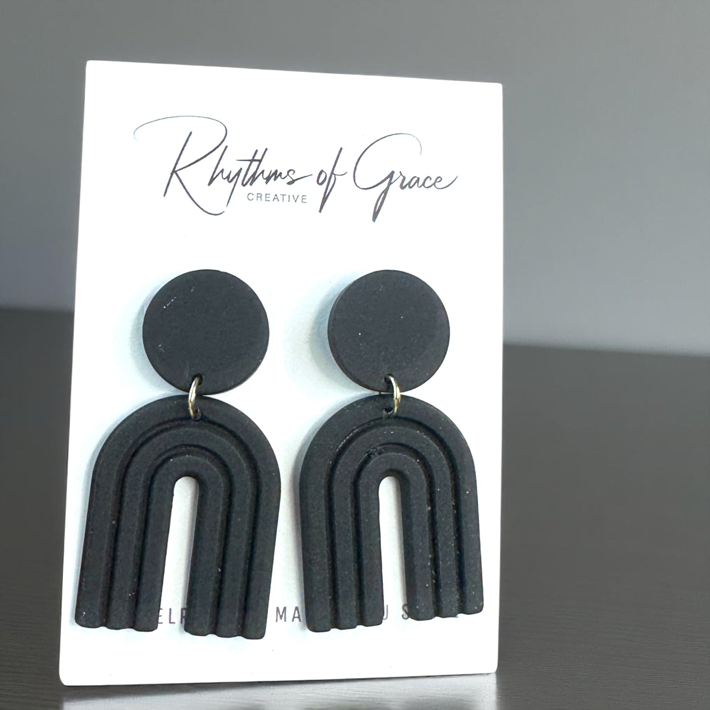 Elegant Black Drop Earrings – Handmade Polymer Clay & Stainless Steel Magic!
