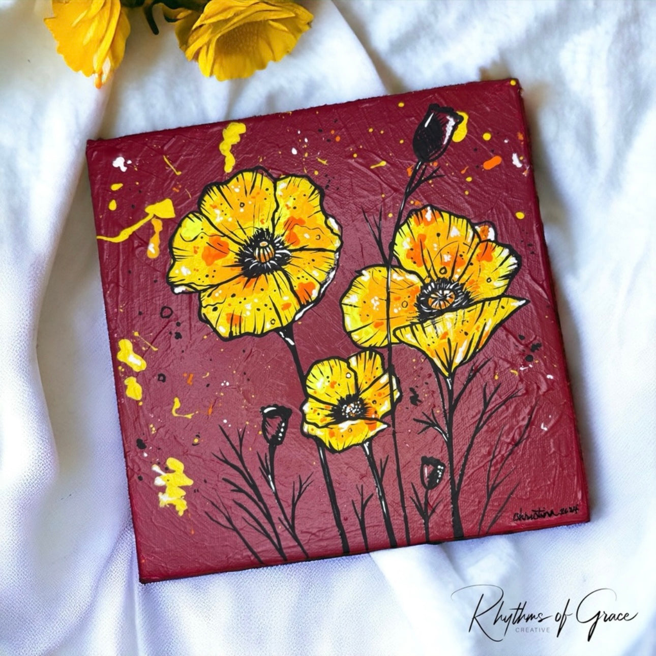 Original Artwork Textured Painting - "Harmony in Bloom" - Unique 8x8 Canvas Art