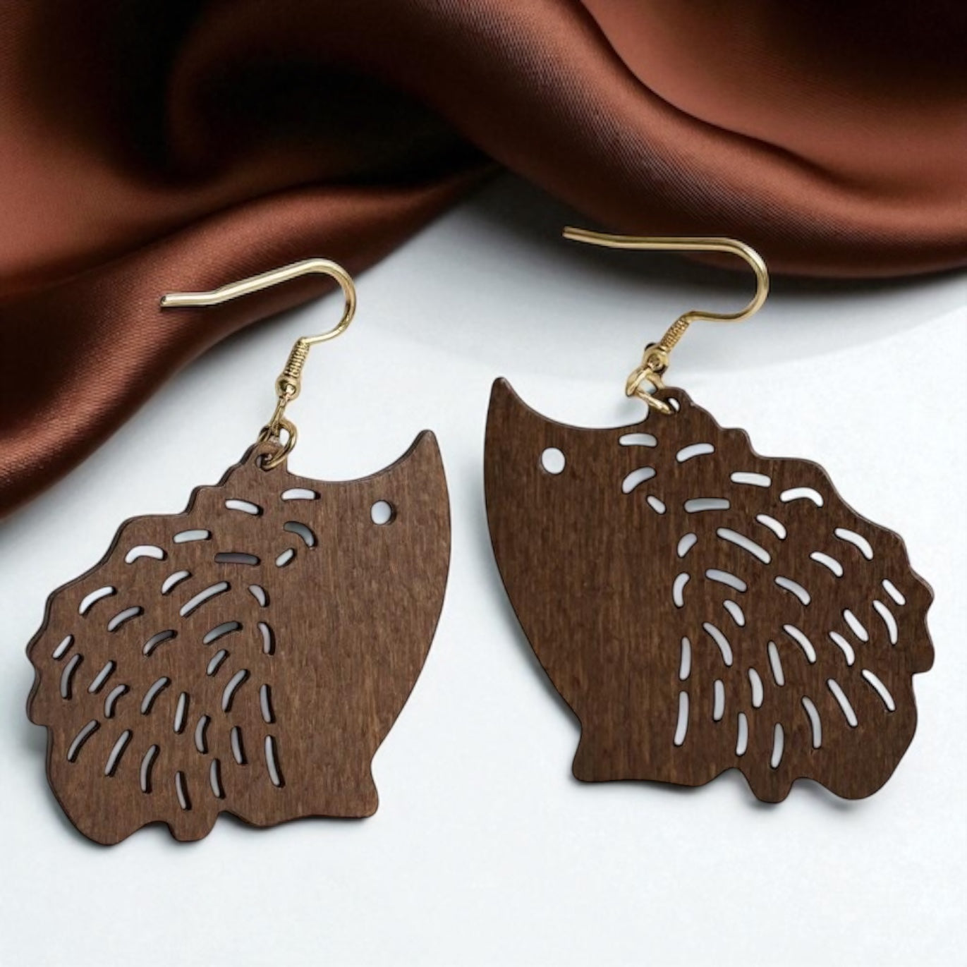 Charming Wooden Hedgehog Earrings - Handmade & Adorable!