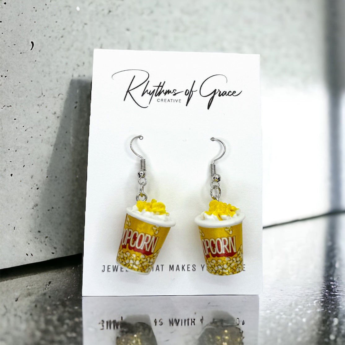 Popcorn Earrings - Mouse Ears, Food Earrings, Popcorn Jewelry, Handmade Earrings, Popcorn Machine