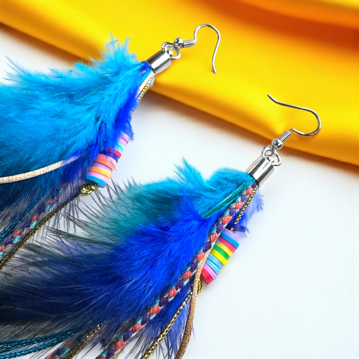 Colorful Boho Chic Feather & Beaded Tassel Dangle Earrings – Two Gorgeous Color Combos!