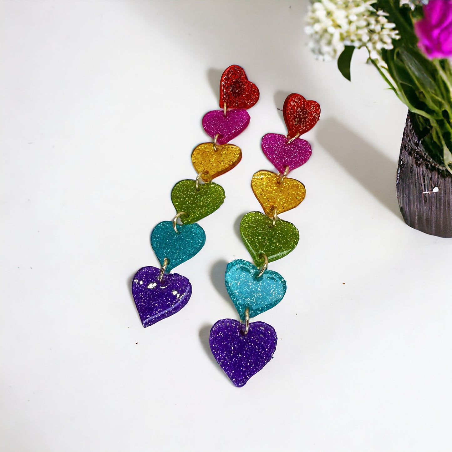 Rainbow Heart Earrings - Dazzle & Delight! 🌈