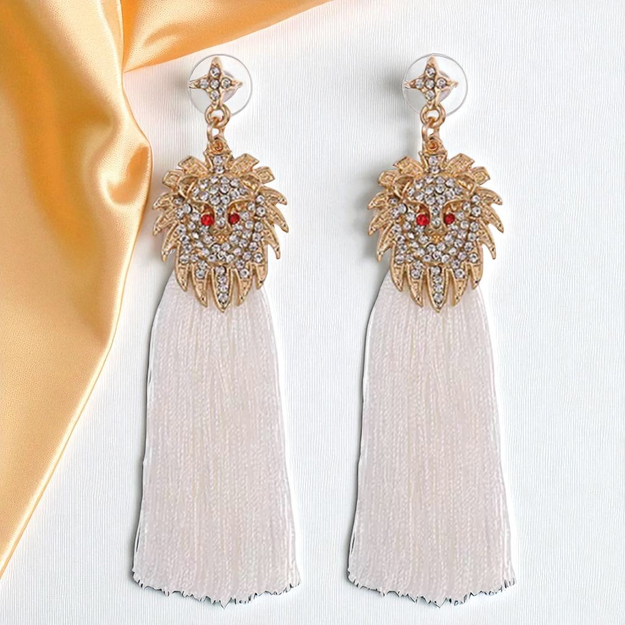 Rhinestone Lion Tassel Dangle Earrings - Available in Three Colors!