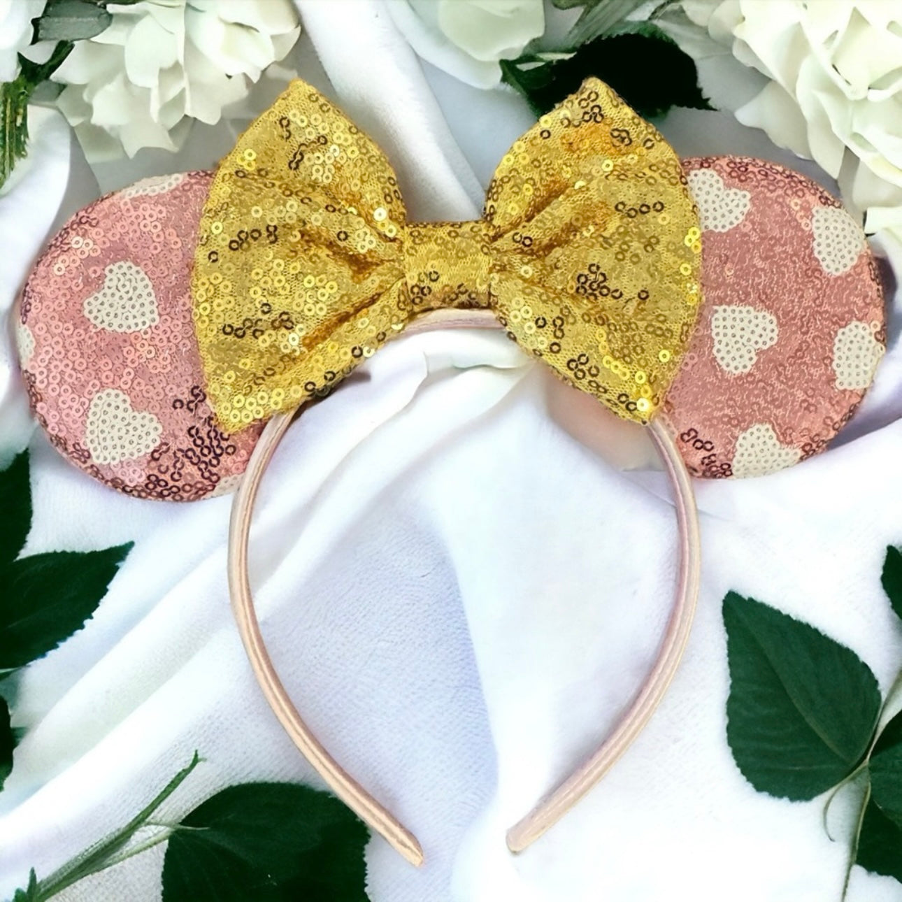 Stunning Pink and Gold Mouse Ears Headband, Valentine’s Day, Disney