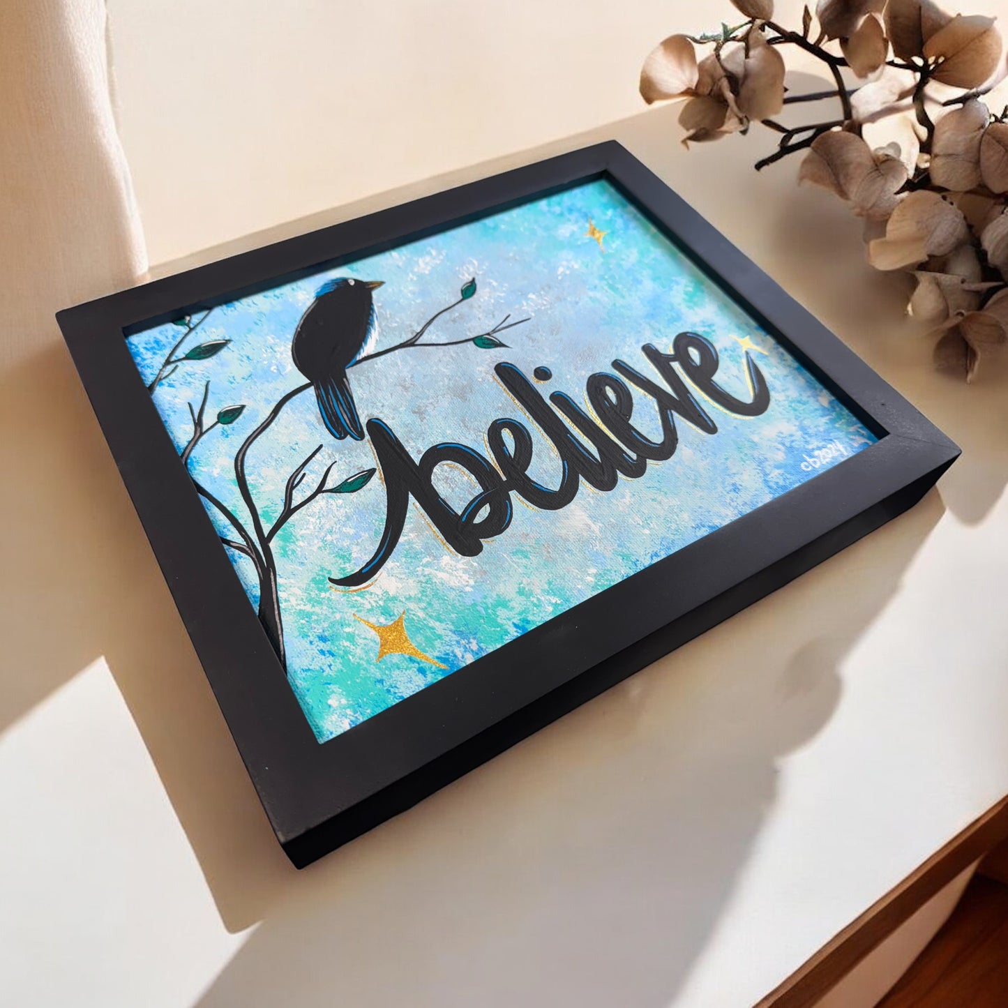 Original Framed 8x10 Acrylic Painting | "Believe" – Inspirational One-of-a-Kind Artwork