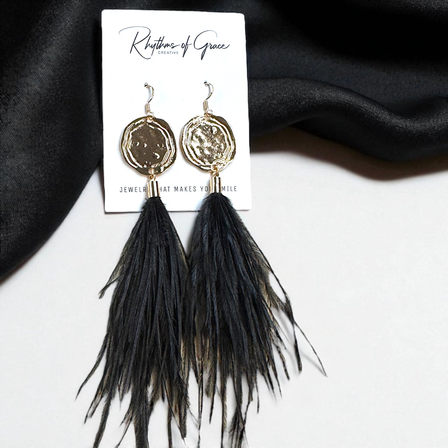 Boho Glam Vibes: Black Feather & Gold Charm Dangle Earrings – Lightweight, Bold & Beautiful!
