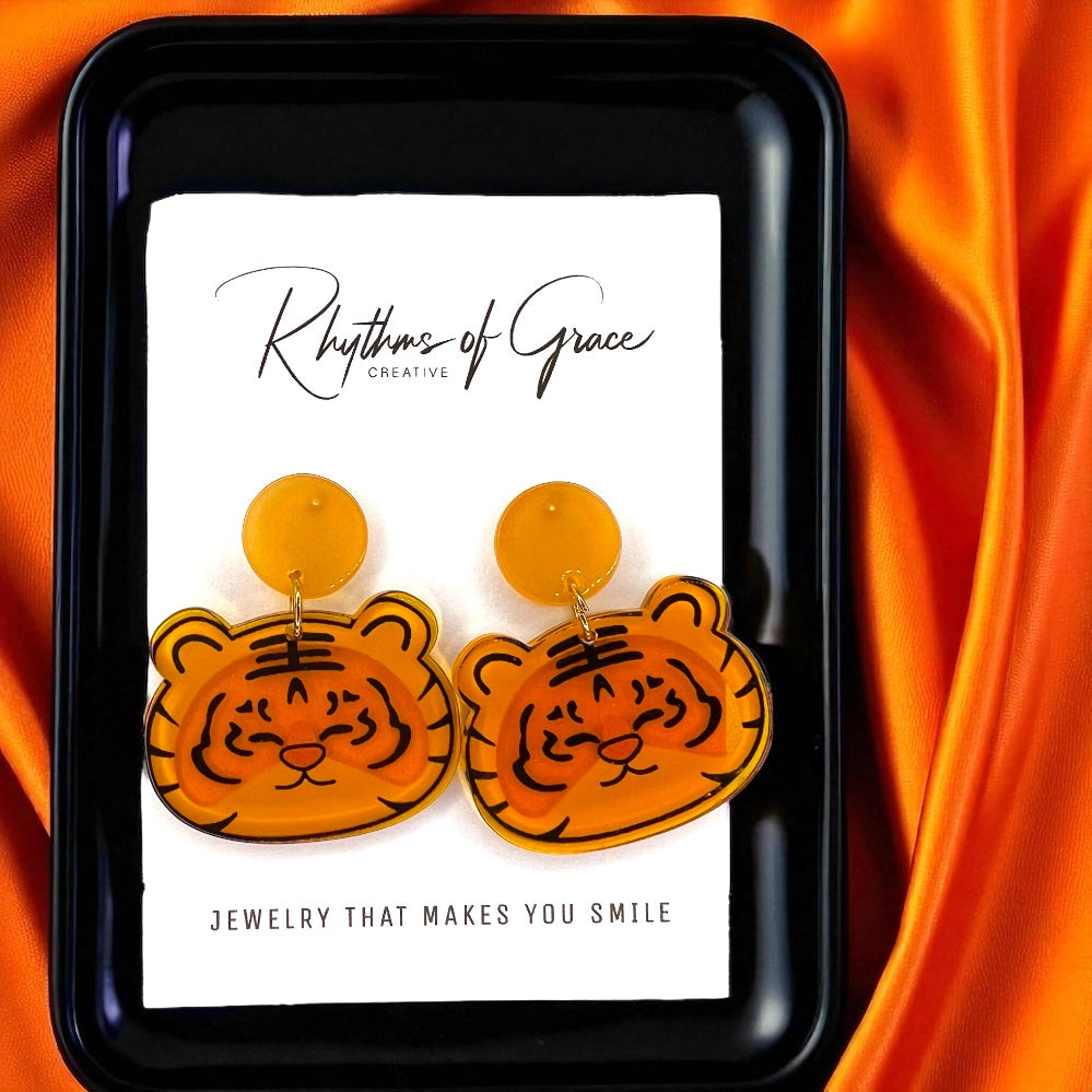 Unleash Your Inner Wildcat with Our Cartoon Tiger Earrings! ๐ฏ๐ - Rhythms of Grace Creative