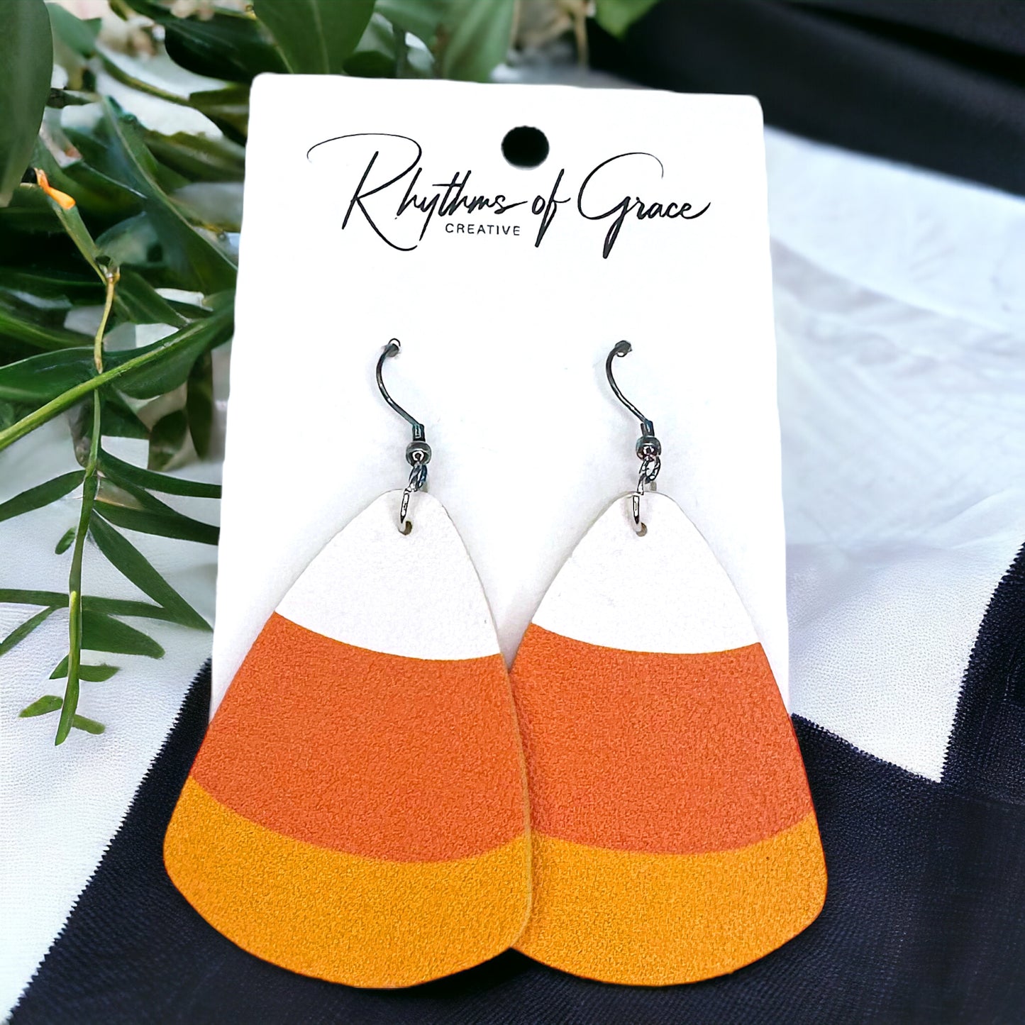 Candy Corn Cuties – Handmade Halloween Earrings