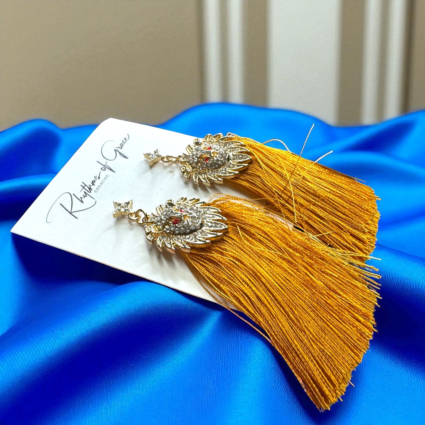 Rhinestone Lion Tassel Dangle Earrings - Available in Three Colors!