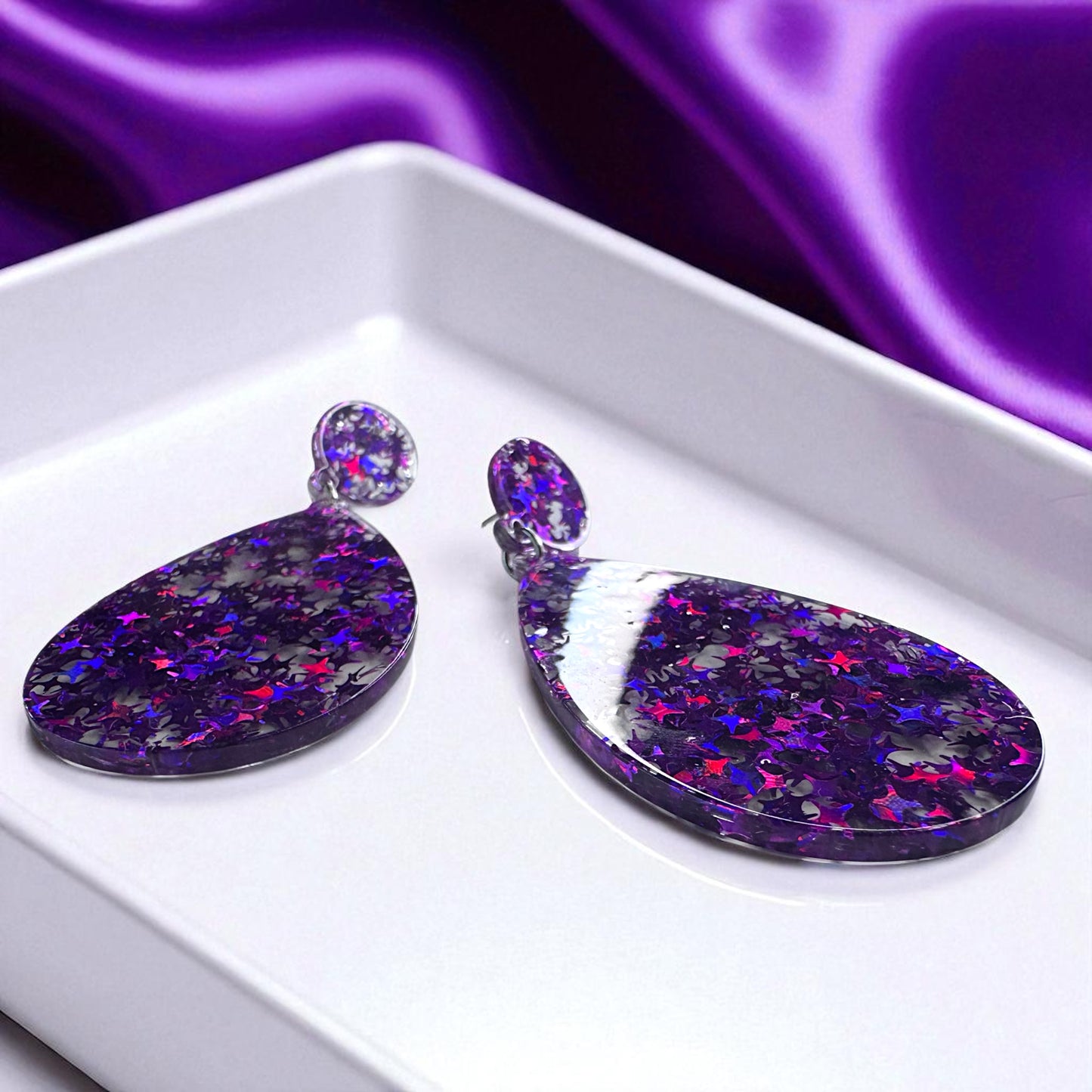 Dazzle and Shine with Sparkly Purple Star Drop Earrings! ๐๐