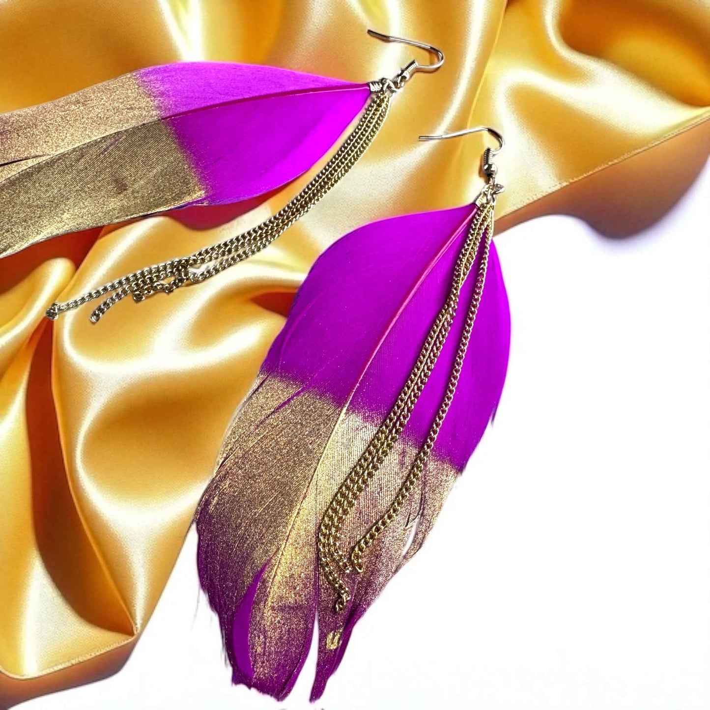 Gold Dipped Feather Earrings: Dance Into the Festivity!