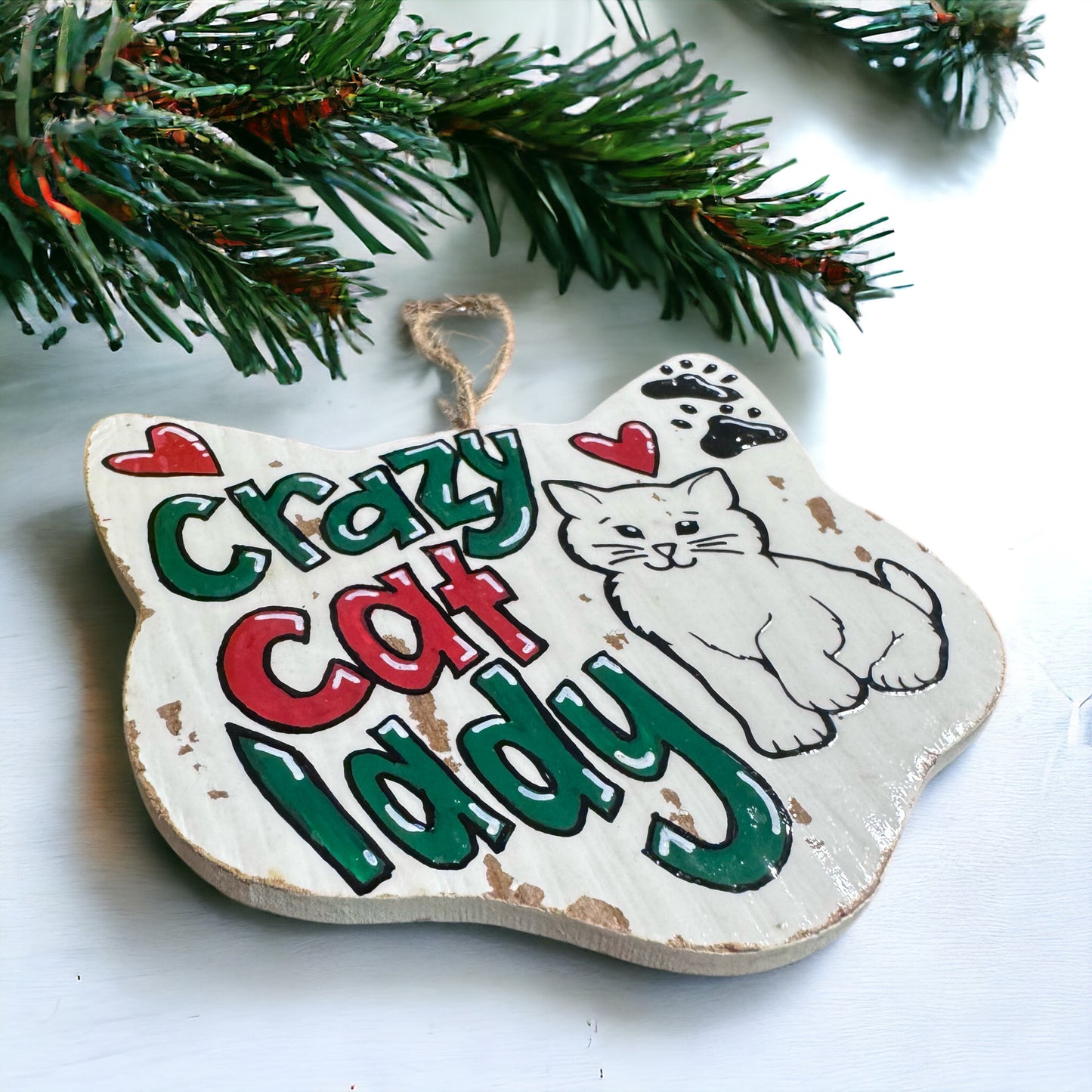 Pawsitively Purr-fect Handprinted Crazy Cat Lady Ornament
