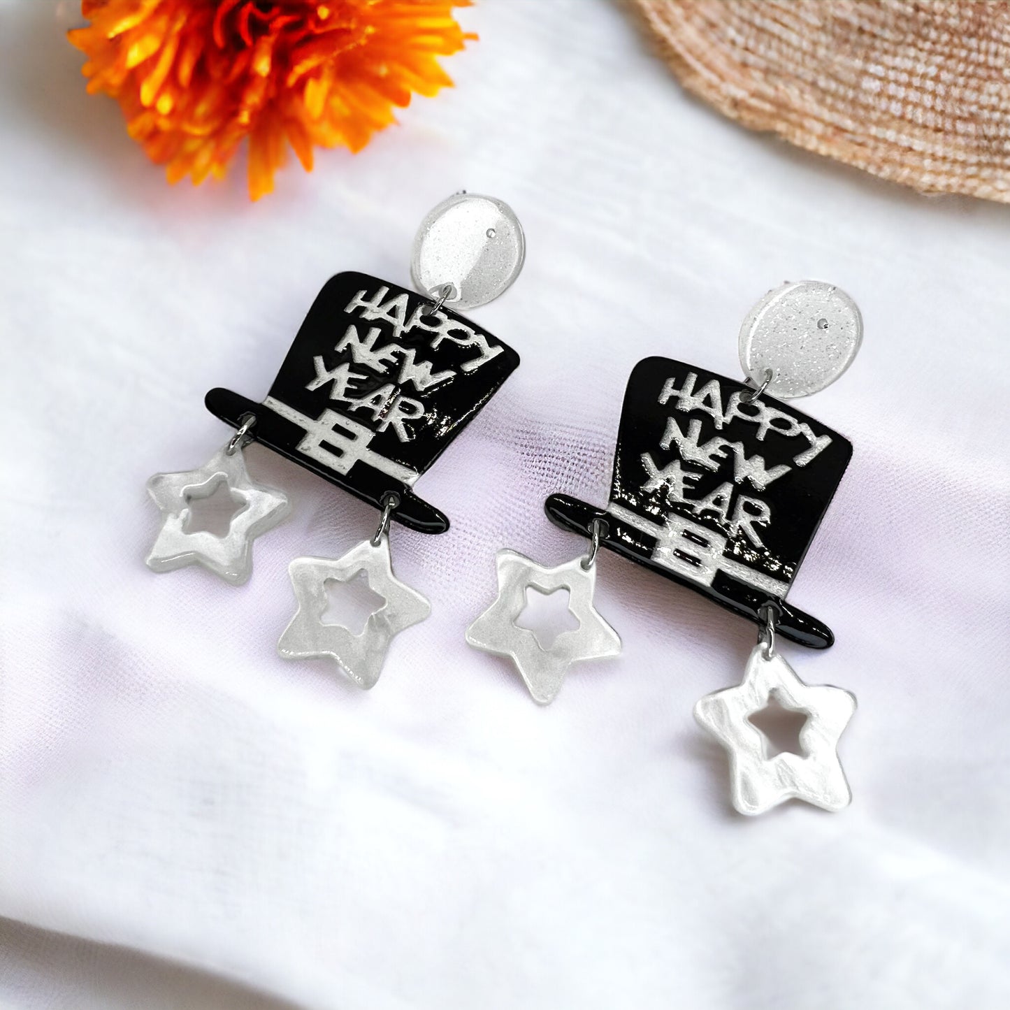 Black & White “Happy New Year” Earrings - Rhythms of Grace Creative