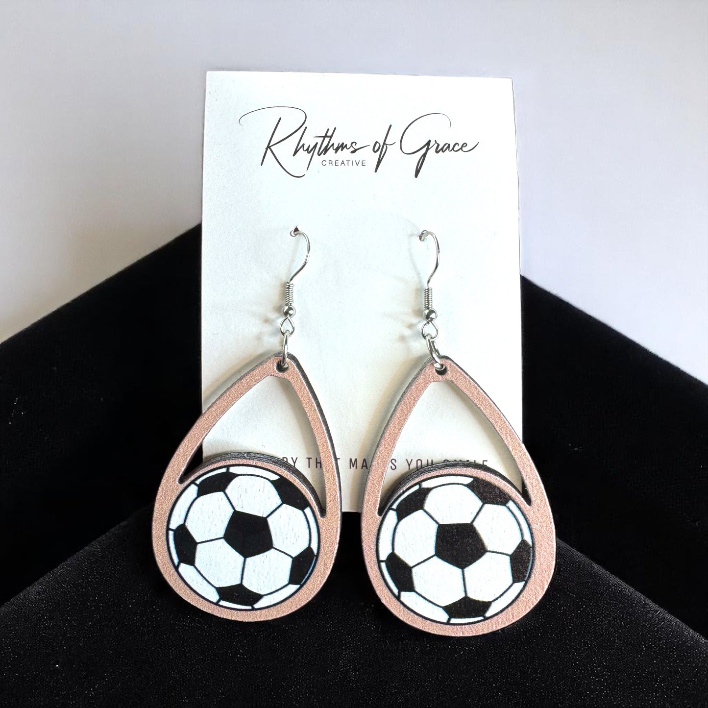 Score a Goal with Style! Wooden Soccer Dangle Earrings ⚽️
