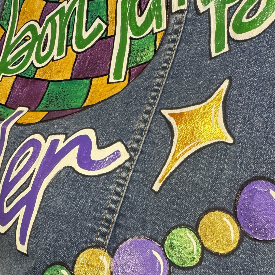 Hand Painted Jean Jacket: “Laissez les bon temps rouler”