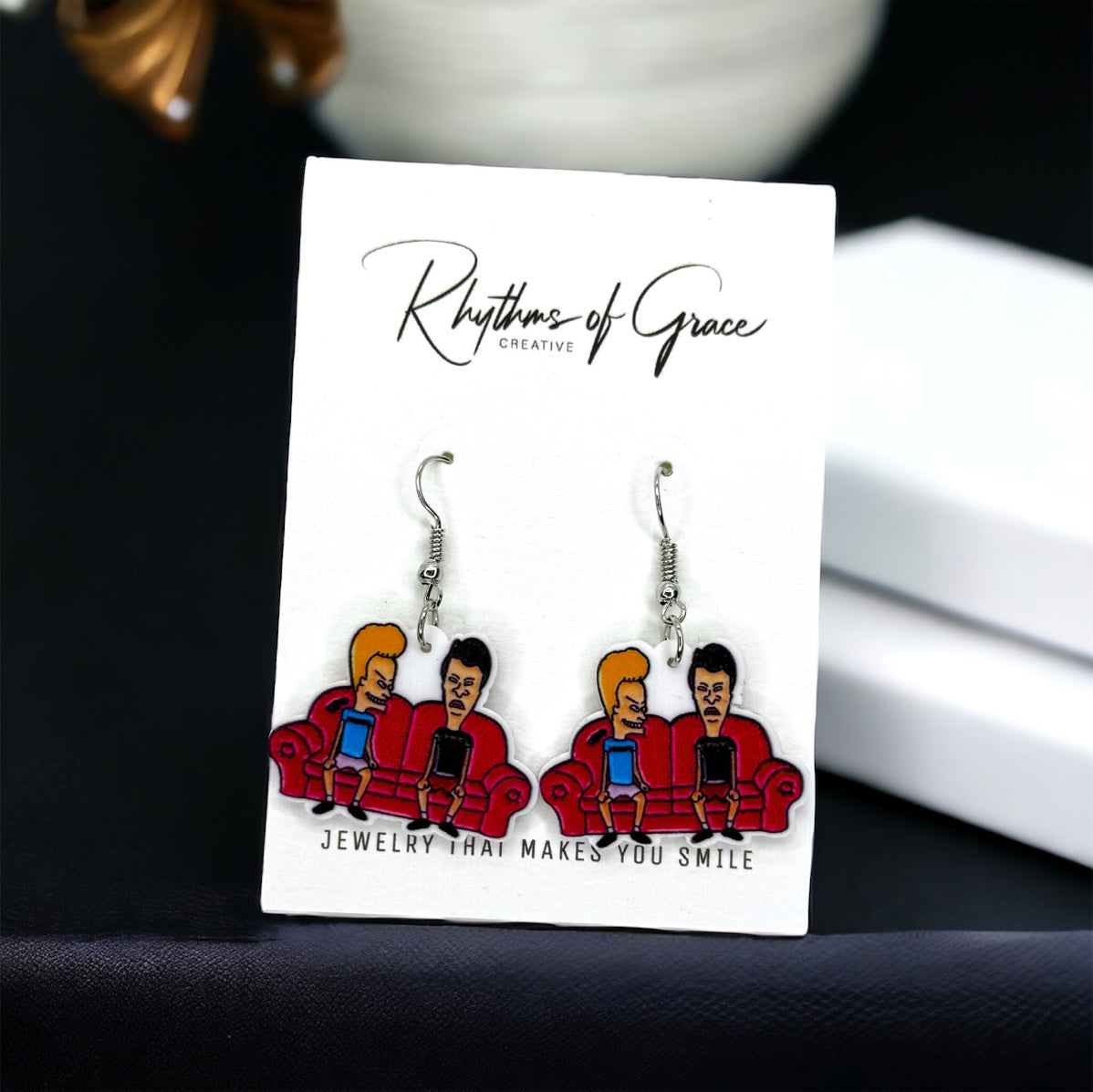 Retro Beavis & Butthead Earrings - Colorful 90's Cartoon Show Jewelry