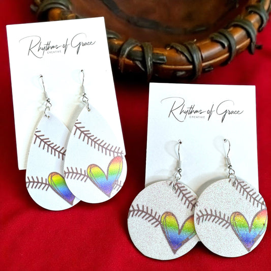 Swing into Style with Our Rainbow Heart Baseball Dangle Earrings! ⚾️🏳️🌈
