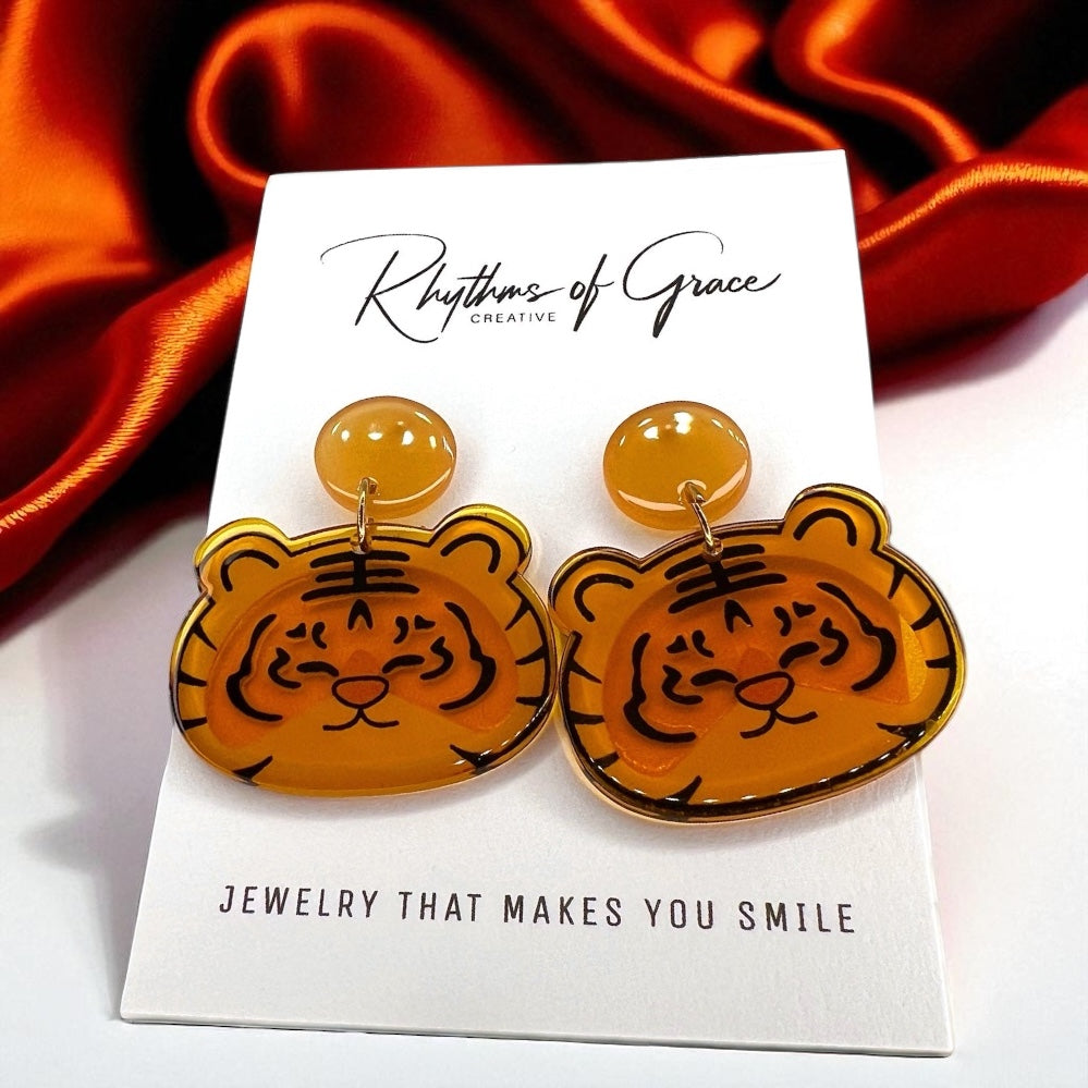 Unleash Your Inner Wildcat with Our Cartoon Tiger Earrings! ๐ฏ๐ - Rhythms of Grace Creative