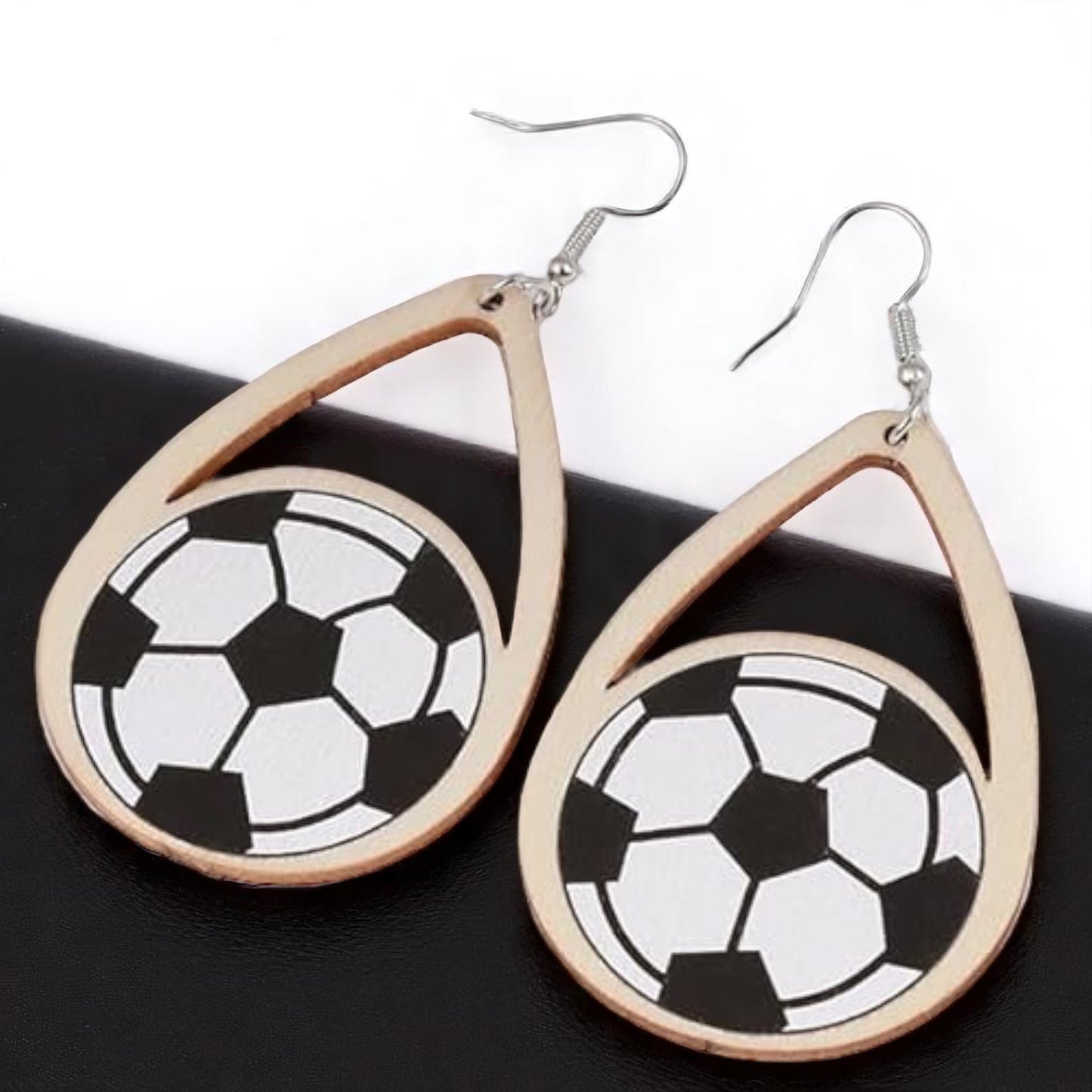 Score a Goal with Style! Wooden Soccer Dangle Earrings ⚽️