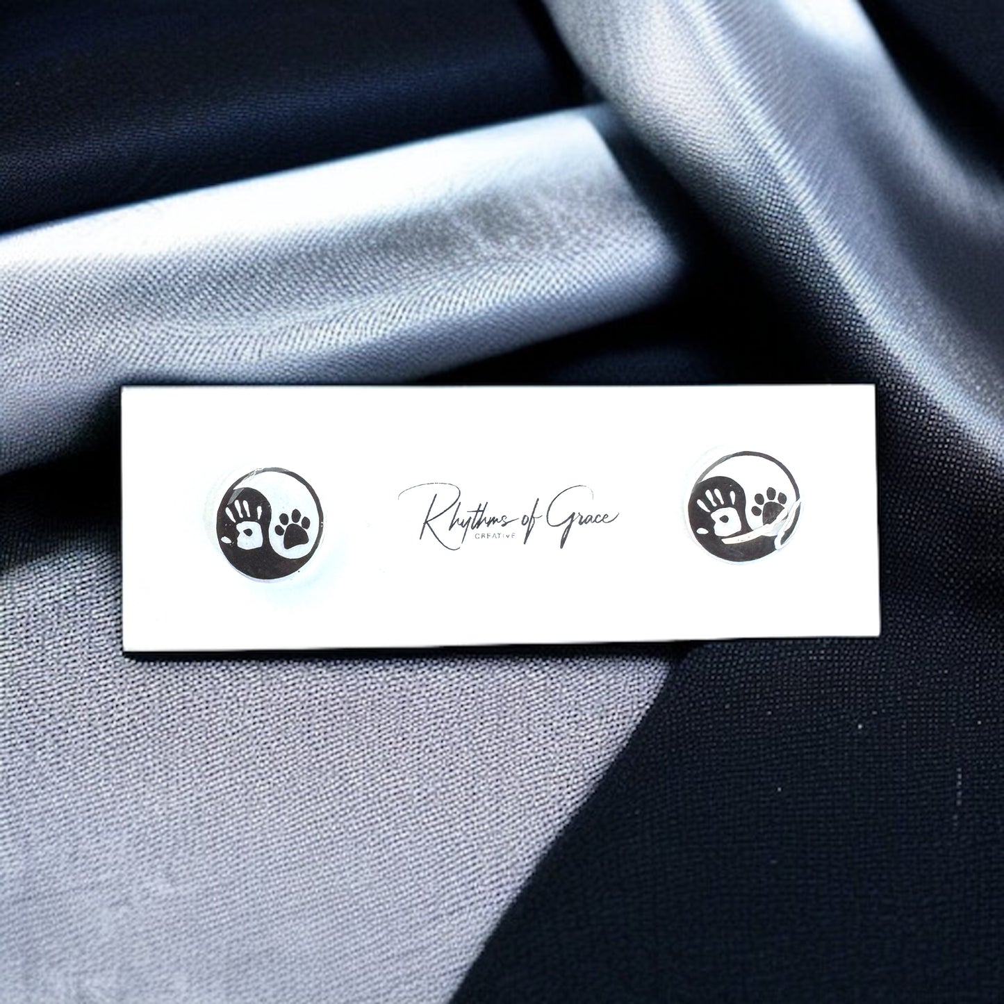 Yin Yang Harmony: Human Hand & Dog Paw Stud Earrings