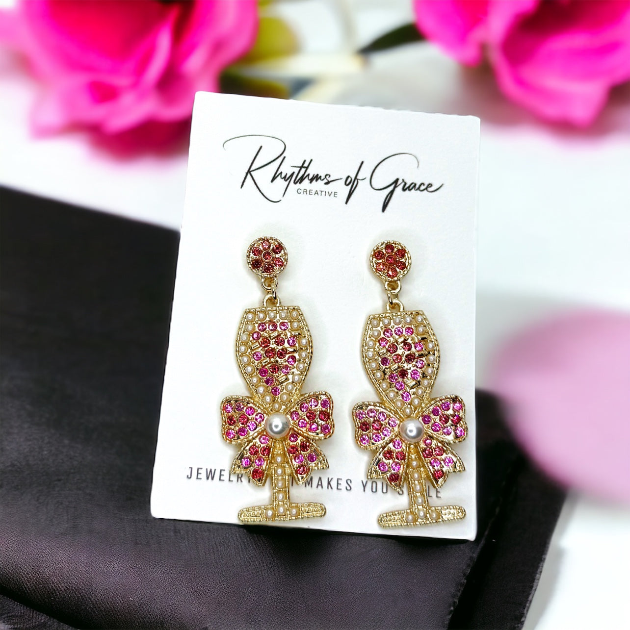 Rose Bottle Earrings - Wine Earrings, Wine Jewelry, Handmade Earrings, Pink Bottle, Rose all Day, Champagne