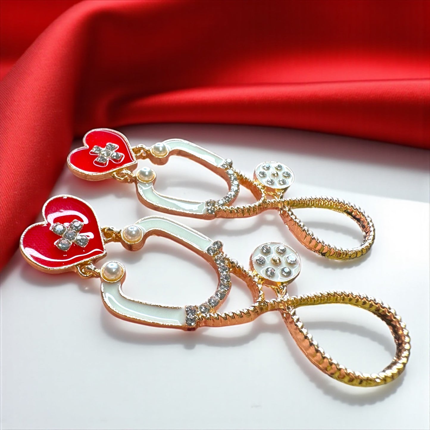 Listen Up in Style – Rhinestone Stethoscope Earrings for Healthcare Glam