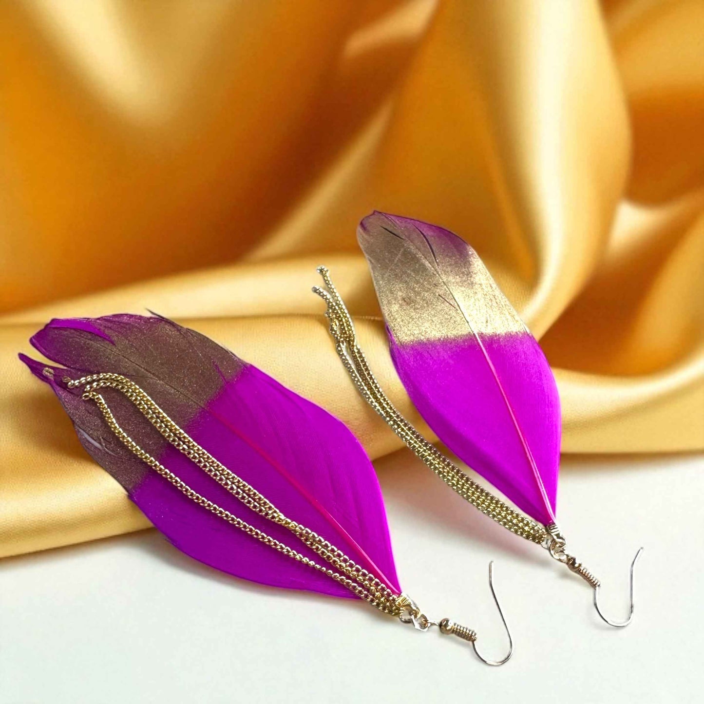 Gold Dipped Feather Earrings: Dance Into the Festivity!