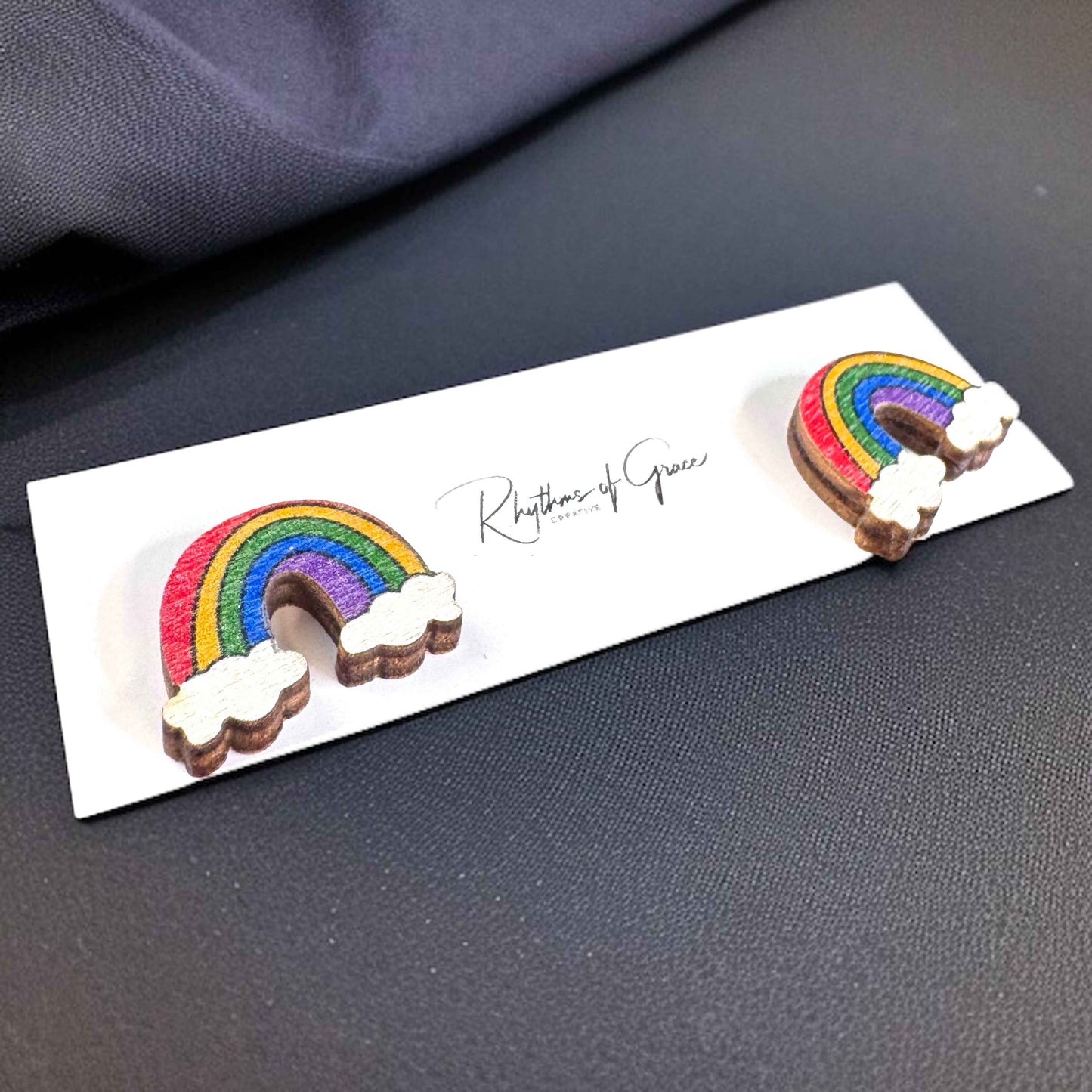 Rainbow Radiance: Handmade Wooden Studs for Every Occasion!