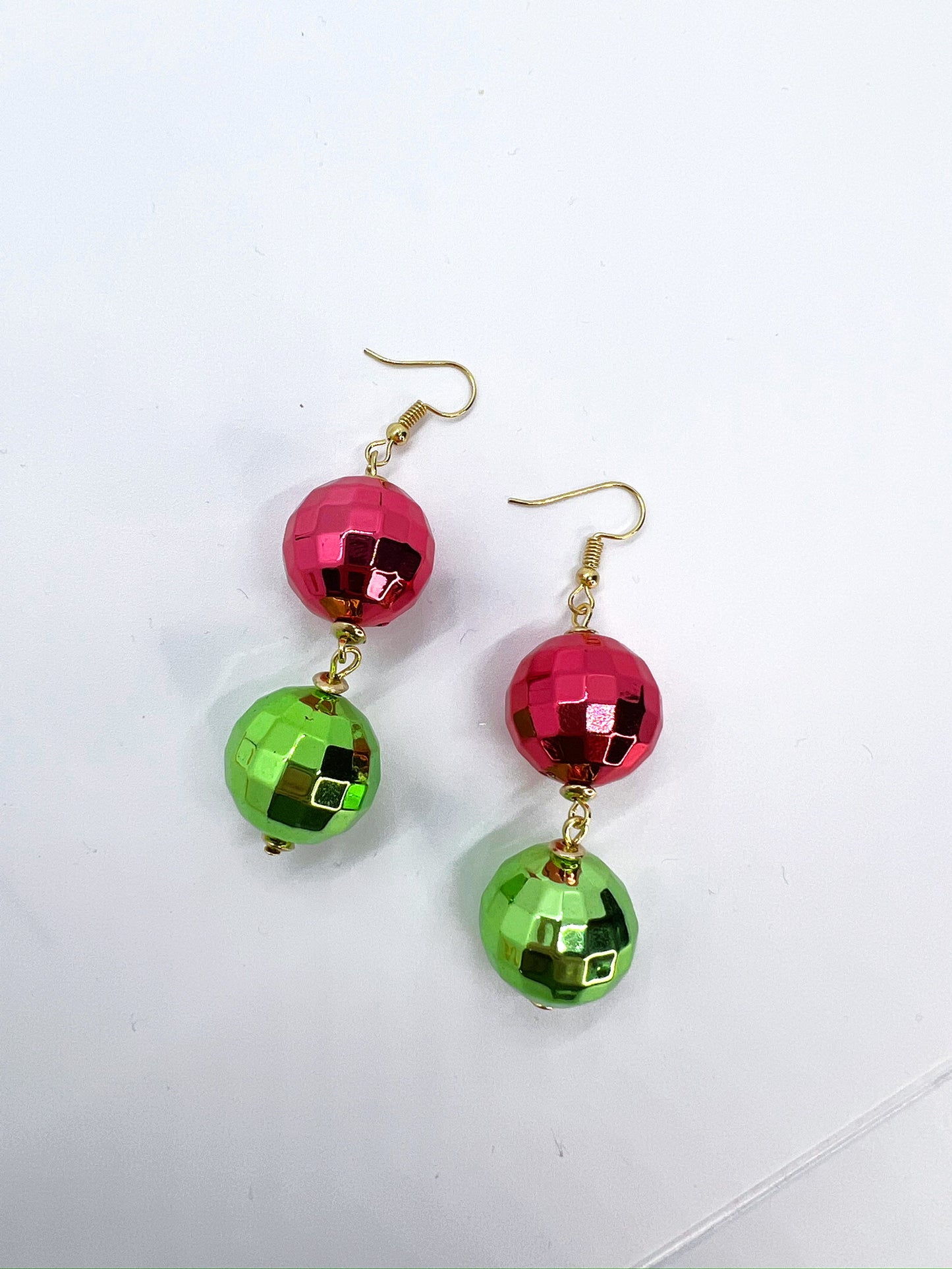 Christmas Earrings - Dangle Earrings, Red and Green, Christmas Disco Ball - Rhythms of Grace Creative