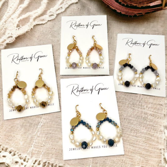 Delicate Beaded Earrings - Delicate Earrings, Gold Earrings, Bead Earrings, Blue Stones, Black Stones, Topaz Earrings - Rhythms of Grace Creative