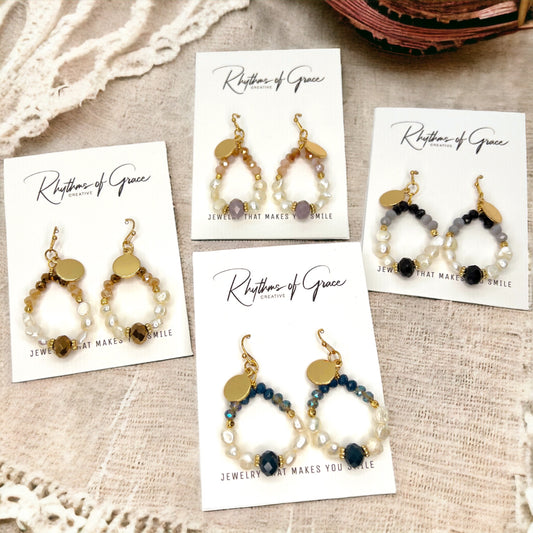 Delicate Beaded Earrings - Delicate Earrings, Gold Earrings, Bead Earrings, Blue Stones, Black Stones, Topaz Earrings