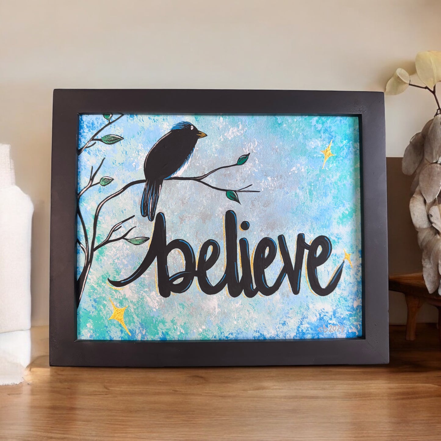 Original Framed 8x10 Acrylic Painting | "Believe" – Inspirational One-of-a-Kind Artwork