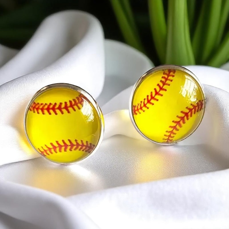 Hit a Style Home Run with Softball Cabochon Stud Earrings! 🥎