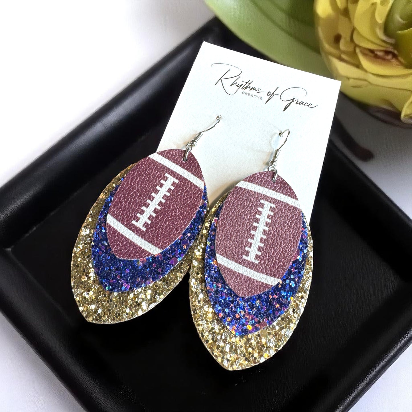Score Big with Blue and Gold Football Earrings!