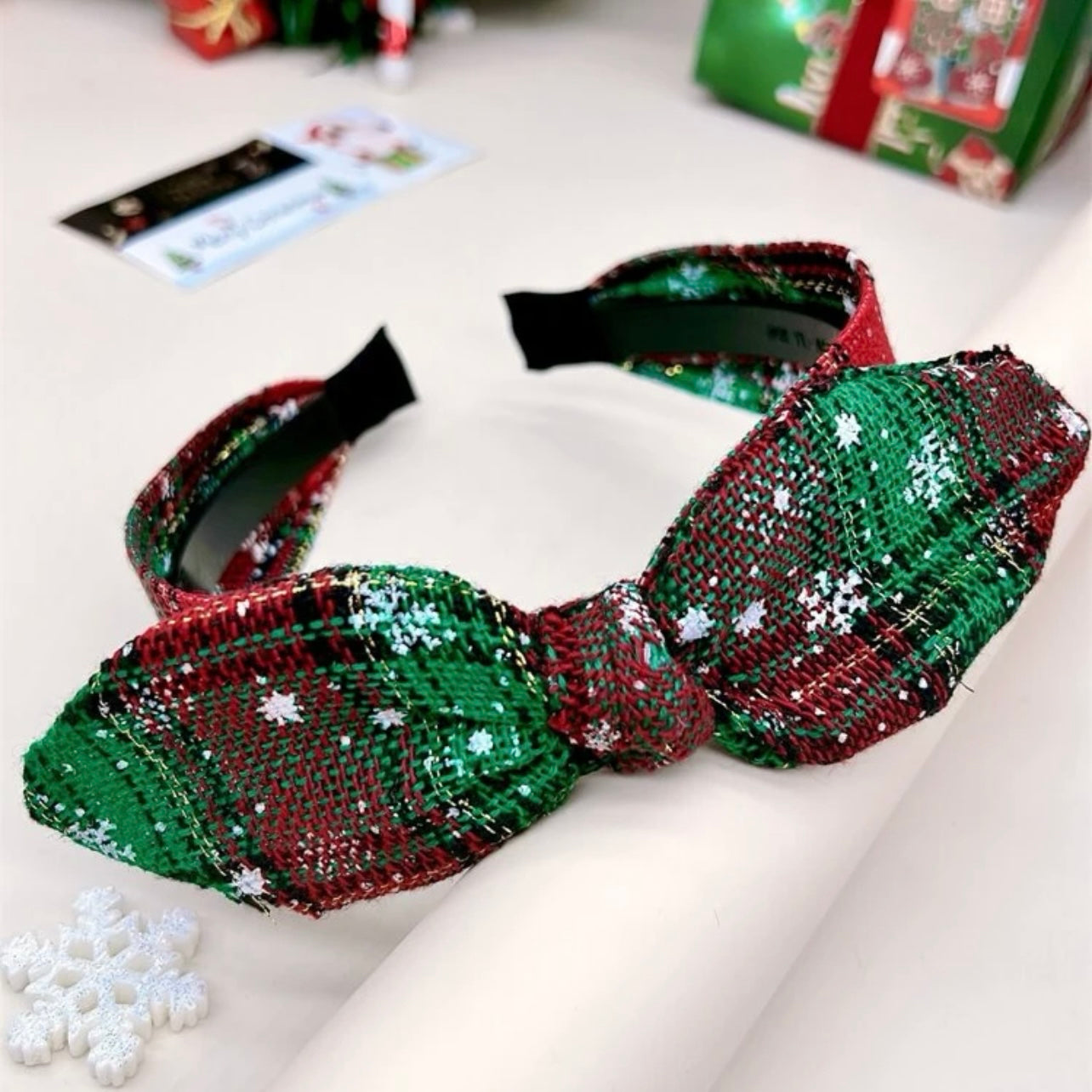 Christmas Topknot Headband - Handmade Headpiece, Plaid Headpiece, Holiday Headband, Red and Green Headbands - Rhythms of Grace Creative