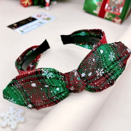 Christmas Topknot Headband - Handmade Headpiece, Plaid Headpiece, Holiday Headband, Red and Green Headbands - Rhythms of Grace Creative