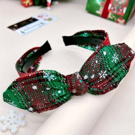 Christmas Topknot Headband - Handmade Headpiece, Plaid Headpiece, Holiday Headband, Red and Green Headbands
