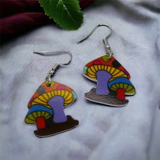 Handcrafted Colorful Mushroom Acrylic Earrings - Whimsical Nature-Inspired Jewelry