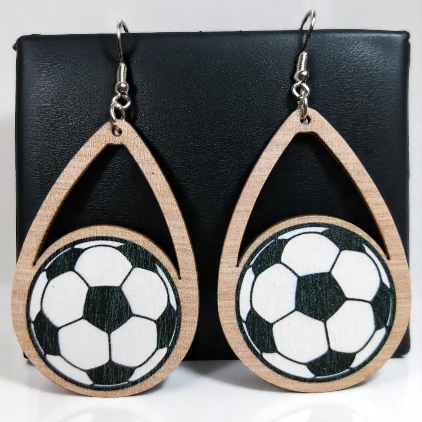 Score a Goal with Style! Wooden Soccer Dangle Earrings ⚽️