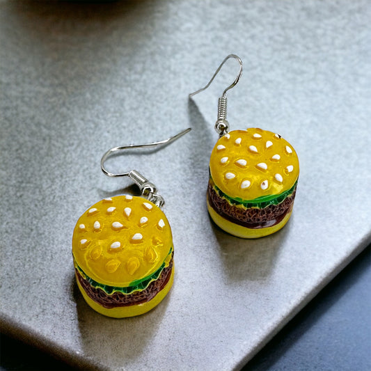 Hamburger Earrings - Fast Food, Junk Food Earrings, Handmade Jewelry, Foodie Jewelry, Food Accessories, Hamburger, French Fries, Food Earrings