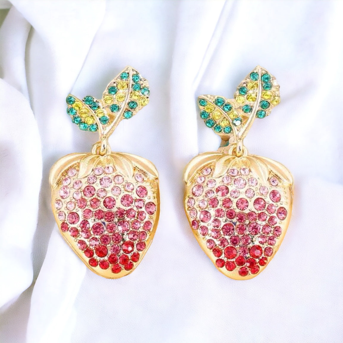 Sparkle & Shine: Rhinestone Strawberry Dangle Earrings! 🍓