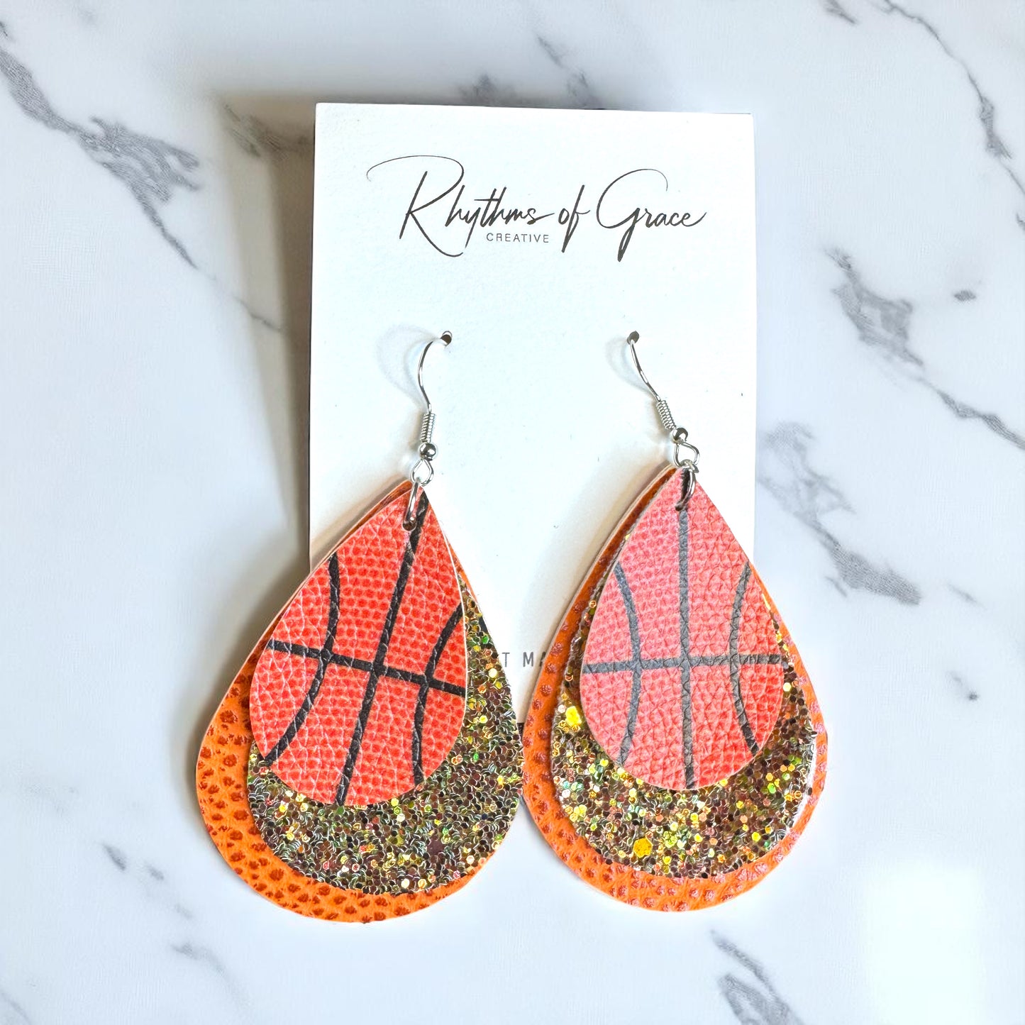 Sparkle on the Court: Basketball Glitter Dangle Earrings 🏀