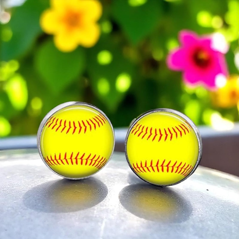 Hit a Style Home Run with Softball Cabochon Stud Earrings! 🥎