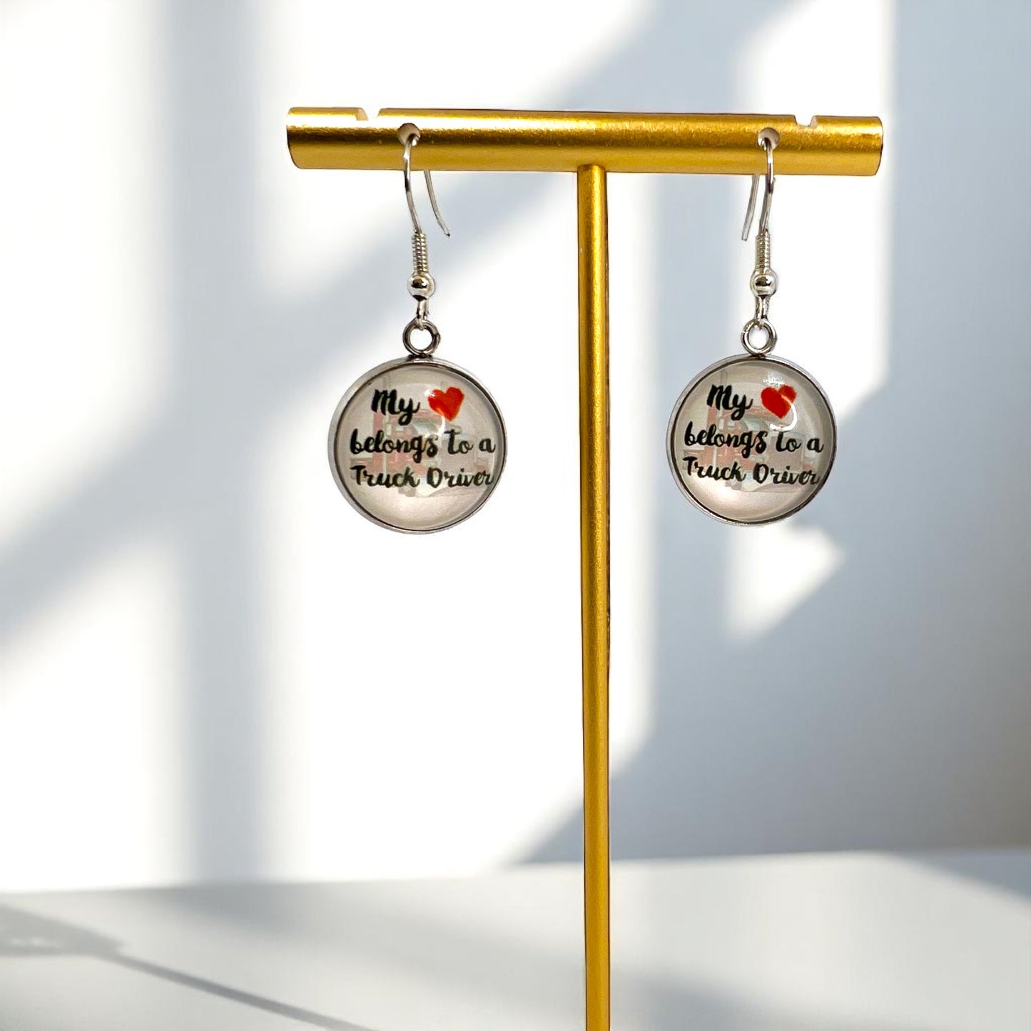 My ❤️ Belongs to a Truck Driver - Cabochon Dangle Earrings