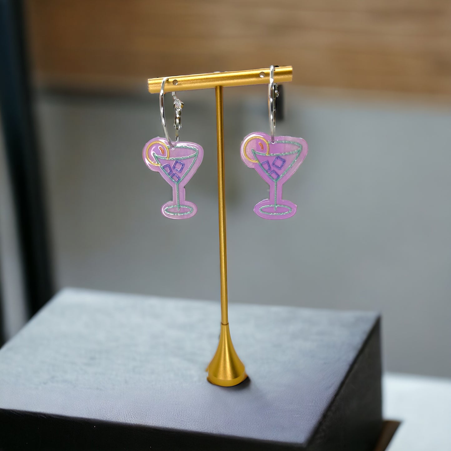 Cheers to Style: Purple Martini Hoop Earrings! 🍸
