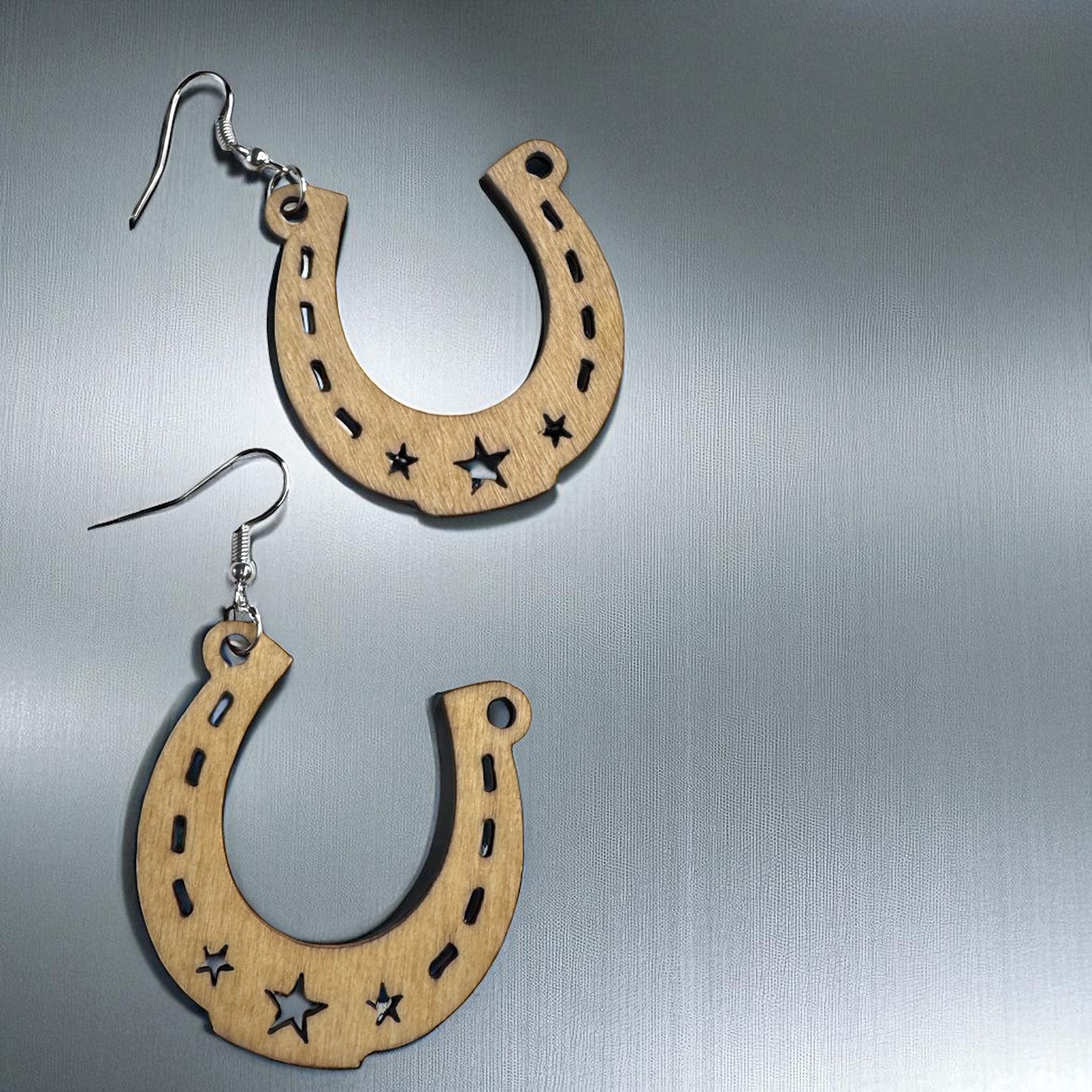 Saddle Up in Style with Our Wooden Horseshoe Dangle Earrings!