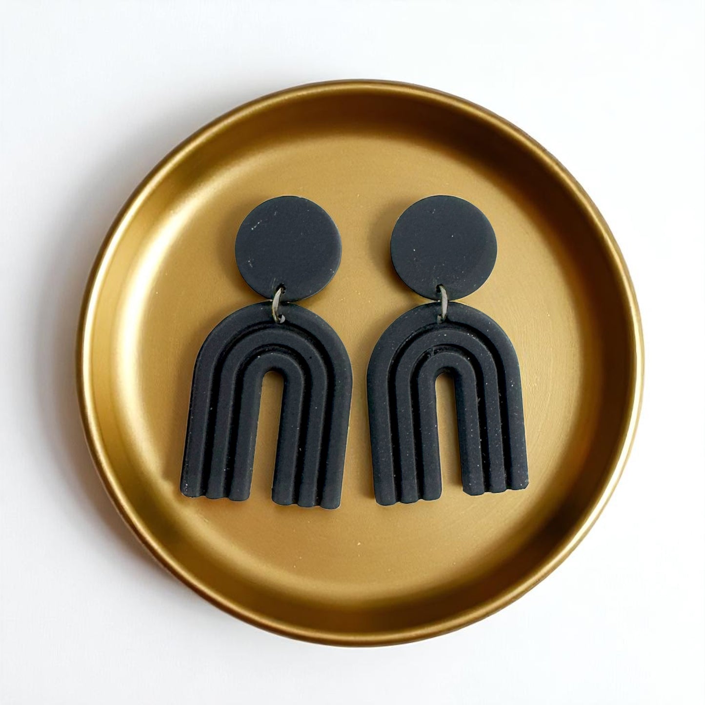 Elegant Black Drop Earrings – Handmade Polymer Clay & Stainless Steel Magic!