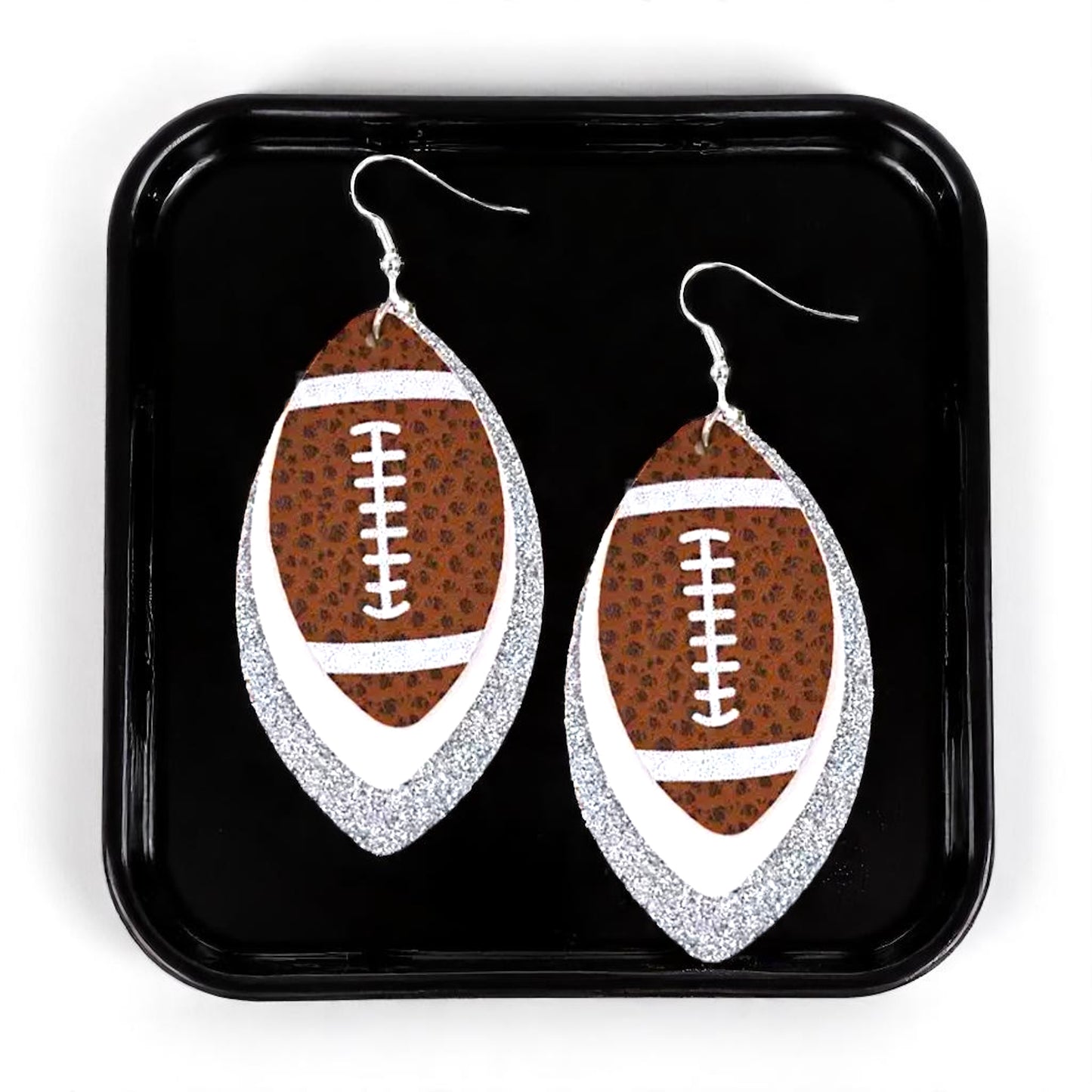 Game Day Glam: Silver and White Football Earrings for the Ultimate Fan!