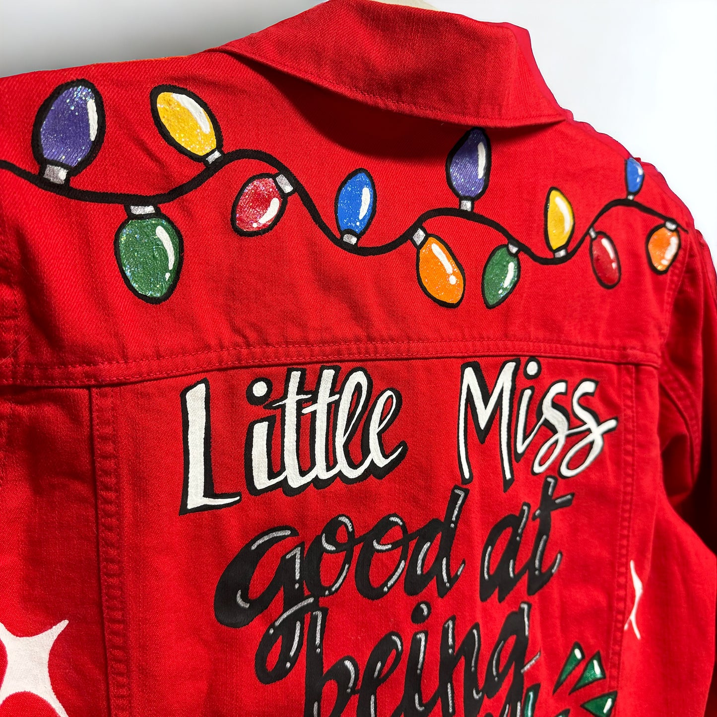 Hand Painted Jean Jacket: “Little Miss Good At Being Naughty”